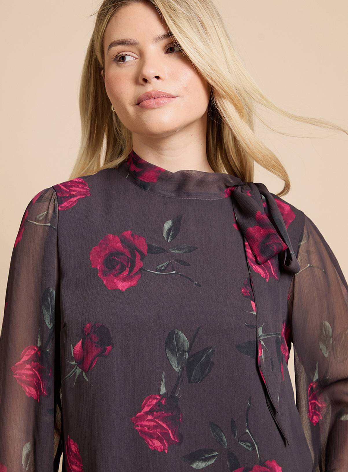 DOROTHY PERKINS Floral Printed Chiffon Pussy Bow Tie Blouse 18 - Image 2